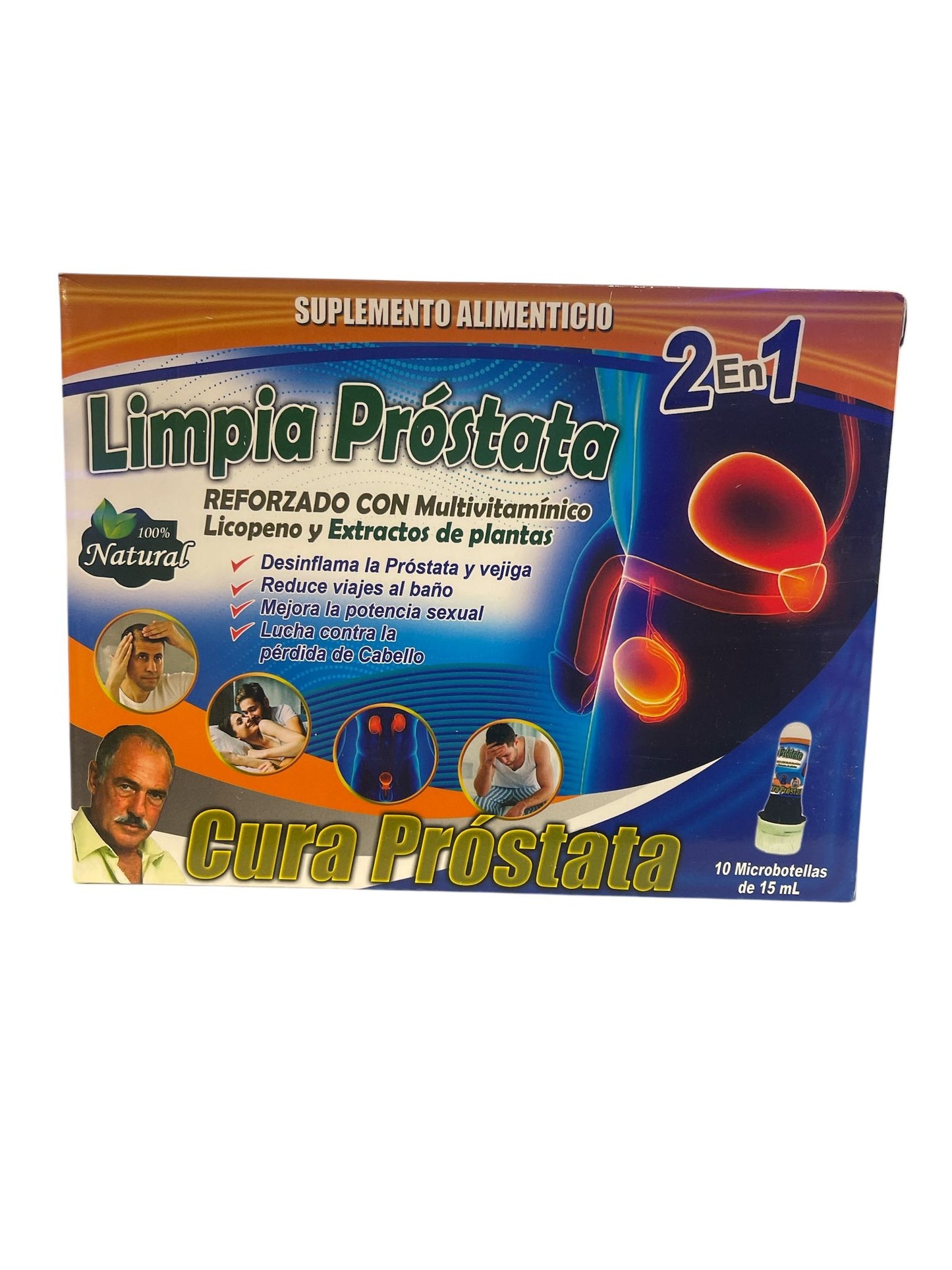 Limpia Prostata 2 en 1 - Suplemento Alimenticio Caja de 10 Microbotellas de 15 ml