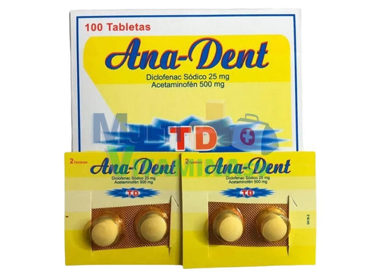 Anadent (Diclofenaco sodico 25mg + Acetaminofen 500mg) blister de 2 Tabletas