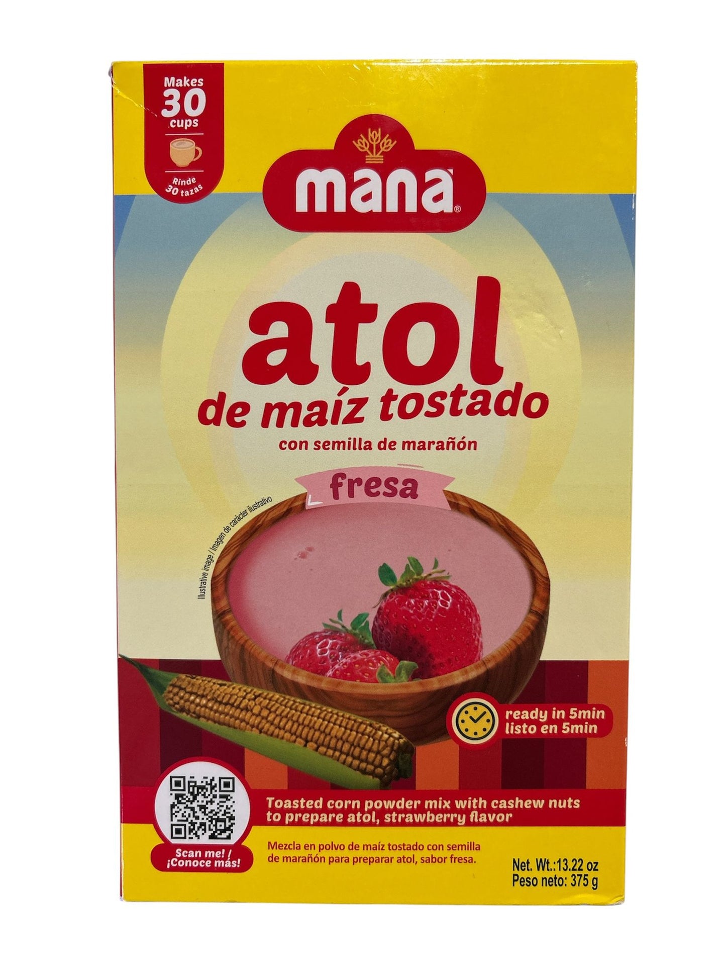Atol de Maíz Tostado con semilla de marañón fresa 375g