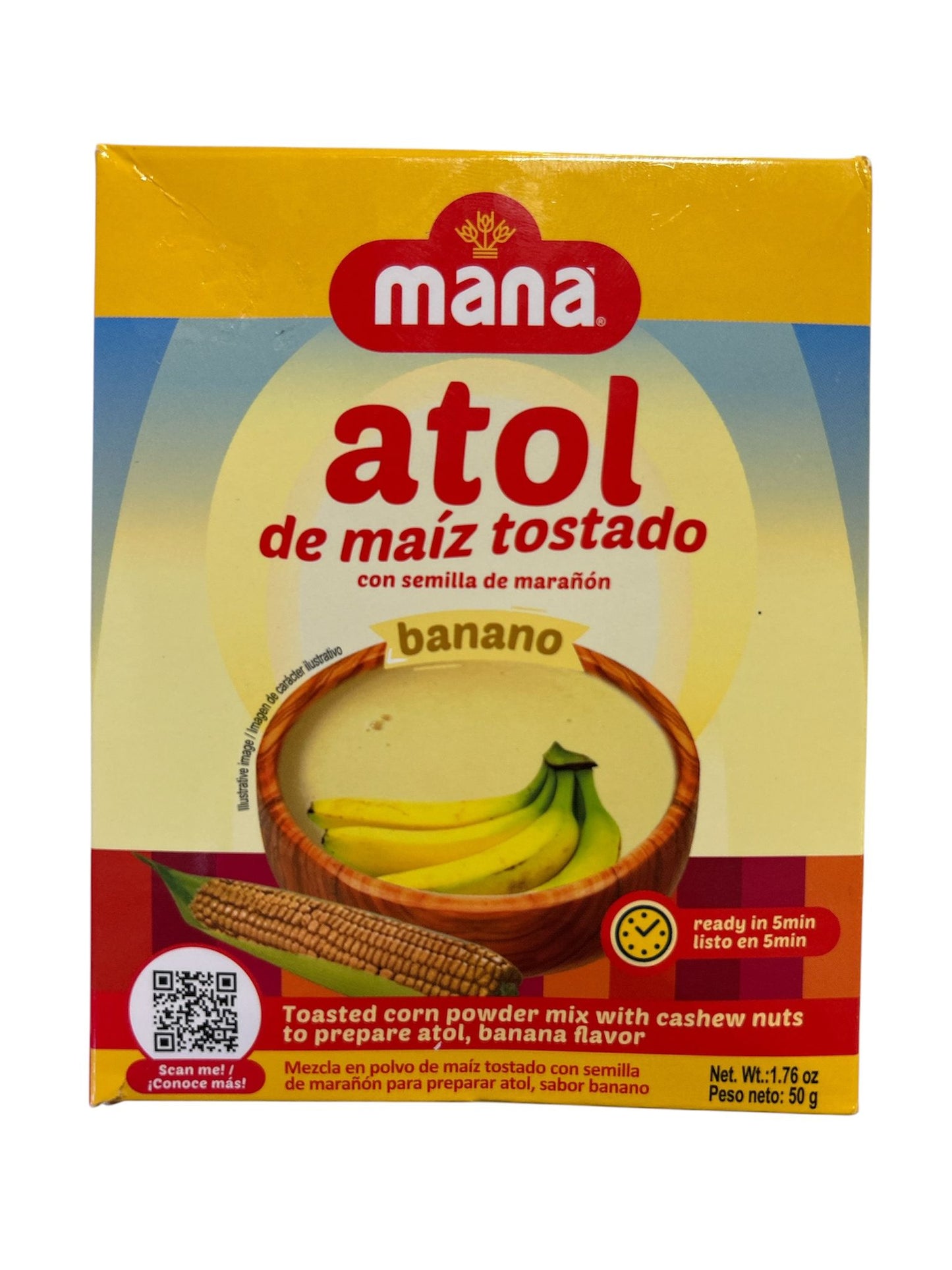 Atol de maíz tostado con semilla de marañón sabor BANANO. 50g