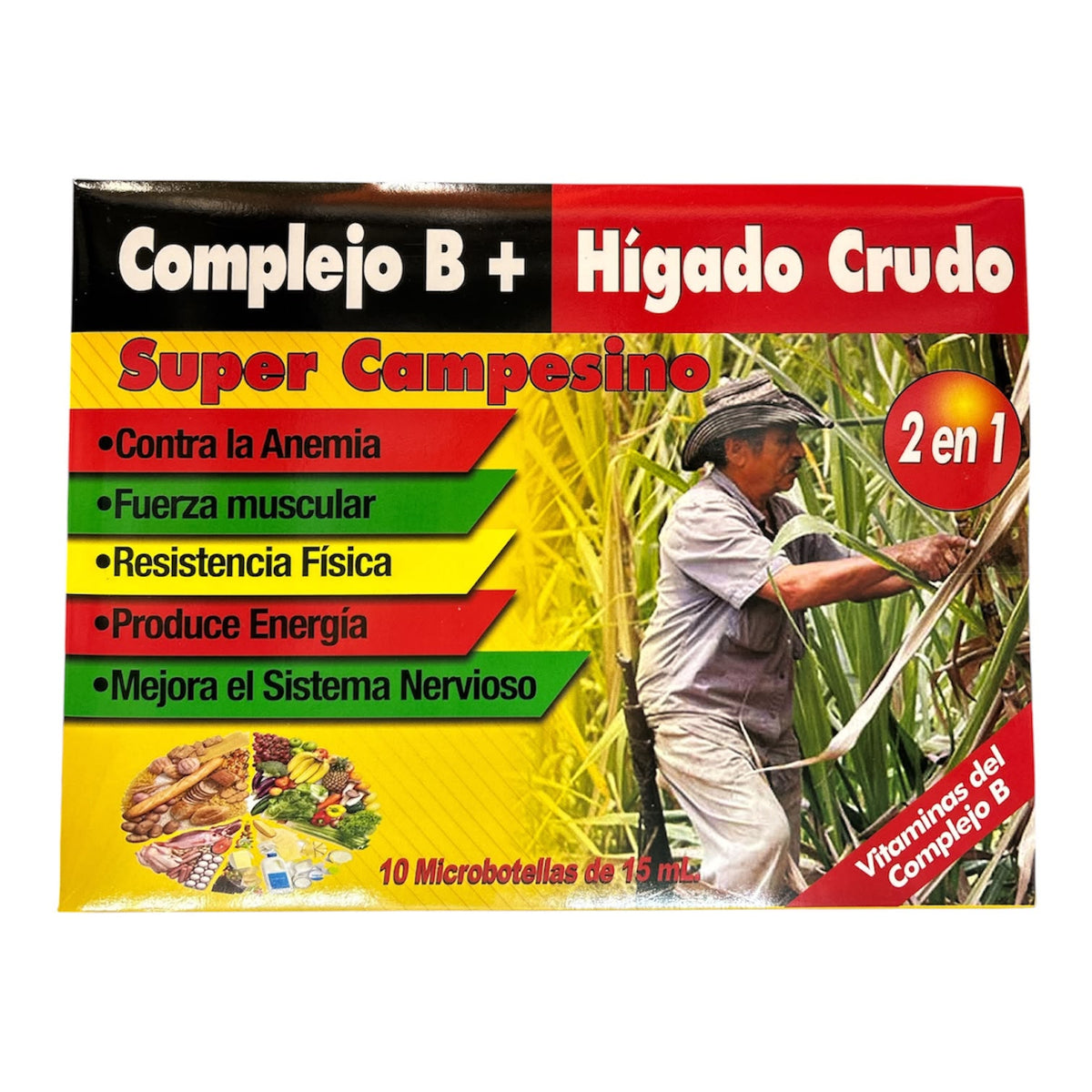 Complejo B + Hígado crudo Super campesino 10 microbotellas de 15ml