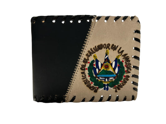 Billeteras de el escudo de El Salvador negro con beige