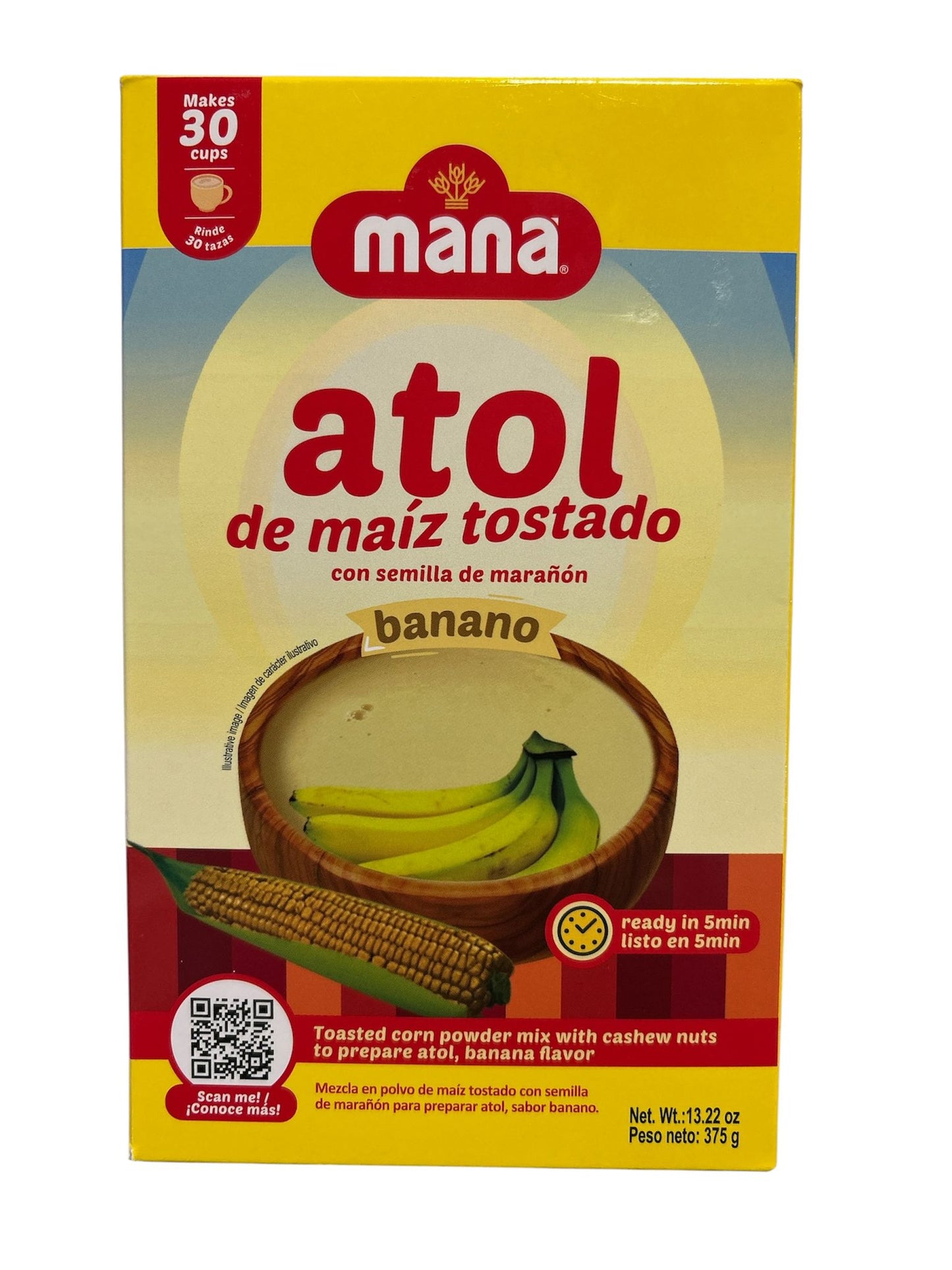 Atol de Maíz Tostado con semilla de marañón sabor banano 375g.